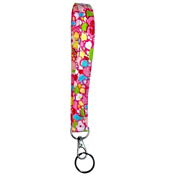 Hand Crafted Handbags - HAND CRAFTED Colorful Pink Cotton Fabric Wristlet Carrying Key Ring Accessory
